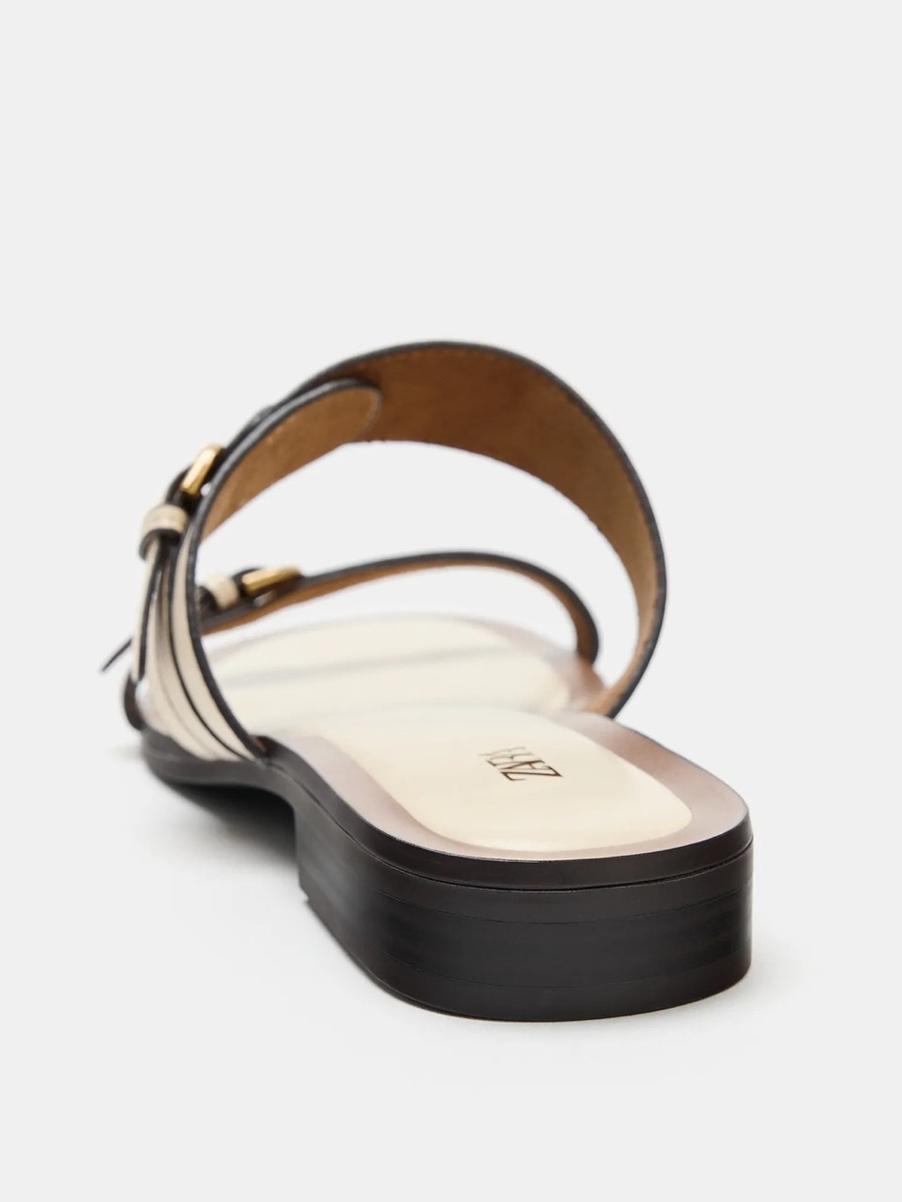 ZARA Cream Double-Strap Slide Sandals with Brown Trim - Picture 4 of 5